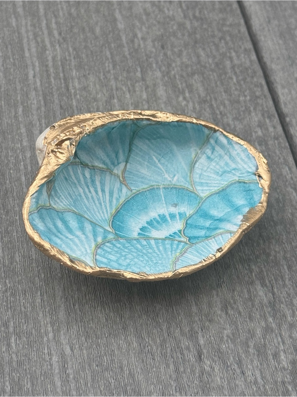 Handmade Turquoise Shell Dish with Gold Rim - Picture 2 of 2